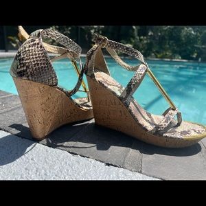 Snake skin and cork wedges